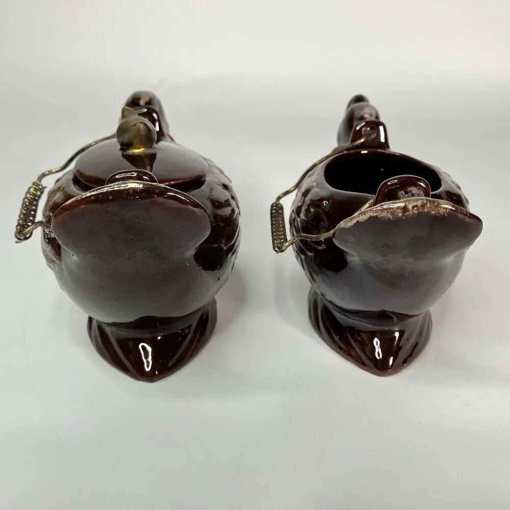 5 Piece VTG Redware Ceramic Duck Tea Set Teapot Cream Sugar Japan W/ Lids Animal